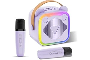 LIKJHBN Mini Karaoke Machine for Kids, Portable Karaoke Machine with 2 Wireless Microphones and LED Lights, Karaoke Speaker Christmas Birthday Gift Toy for Girls Boys Ages 4-12+ Year Old