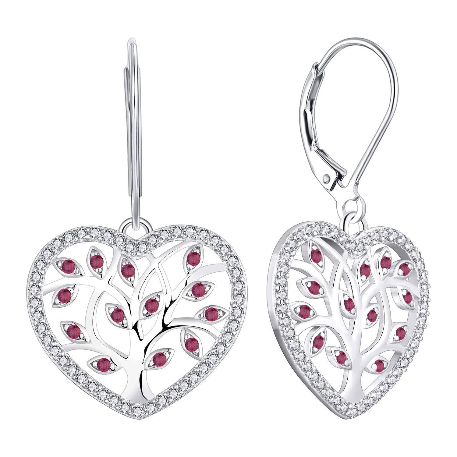 YL Tree of Life Earrings 925 Sterling Silver cut Ruby Family Tree Dangle Drop Earrings for Women — image 1