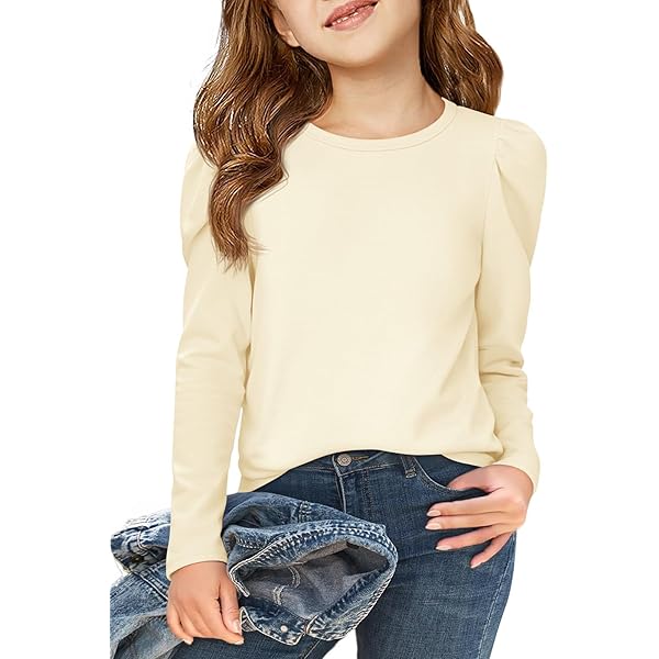 Ybing Long Sleeve Girls' Plain Cotton Pullover Casual O-Neck Blouse Loose Jumper Regular Fit Tops Comfortable Sweatshirt Long Sleeve T-Shirt Unisex