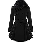 Zeagoo Women's Fashion Faux Fur Lapel Double-Breasted Thick Wool Trench Coat Winter Warm Jacket S-2XL
