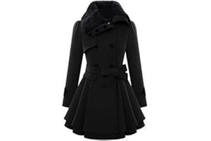 Zeagoo Women's Fashion Faux Fur Lapel Double-Breasted Thick Wool Trench Coat Winter Warm Jacket S-2XL