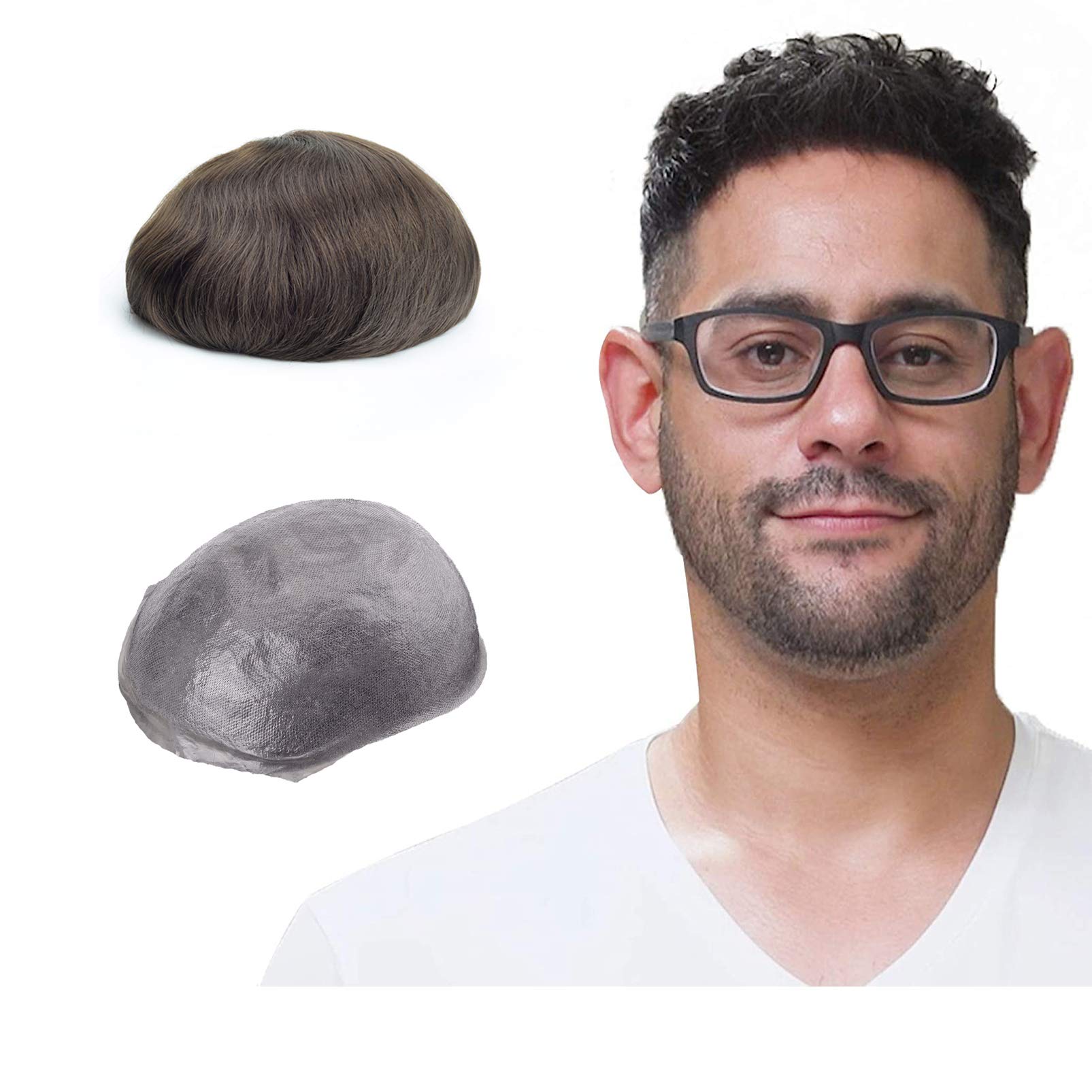 Lordhair Toupee Hairpiece for Men, 0.06mm Thin Skin V-looped Human Hair 8x10 Inch Light Medium Density Hair Replacement System