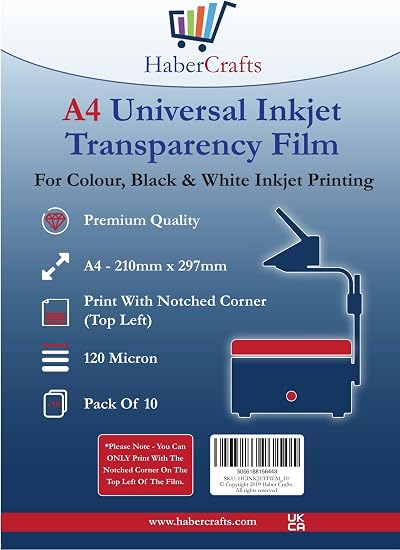 Habercrafts A4 Clear Transparency Film 120µm 10 Sheets Inkjet Compatible