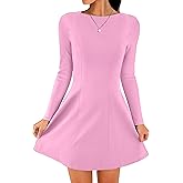 ANRABESS Women's Long Sleeve A-Line Mini Dress 2026 Spring Boat Neck Semi Formal Fit and Flare Casual Business Short Dresses