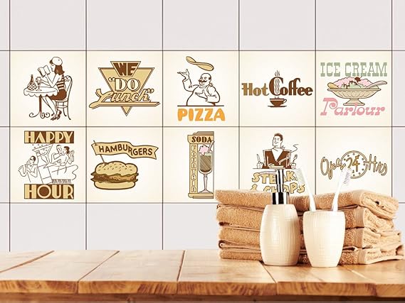 GRAZDesign Fliesenaufkleber Küche Vintage Retro-Set | Wand-Fliesen Aufkleber | Selbstklebende Folie - einfache Verklebung | W