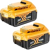 Mtesbonnie 8.0Ah Lithium-Ion Battery Replacement for Dewalt 20V Max Lithium Ion Battery Compatible with Dewalt DCB200 DCB206 DCB204 DCB203 Volt Cordless Toolswith LED Indicator（2 Pack）