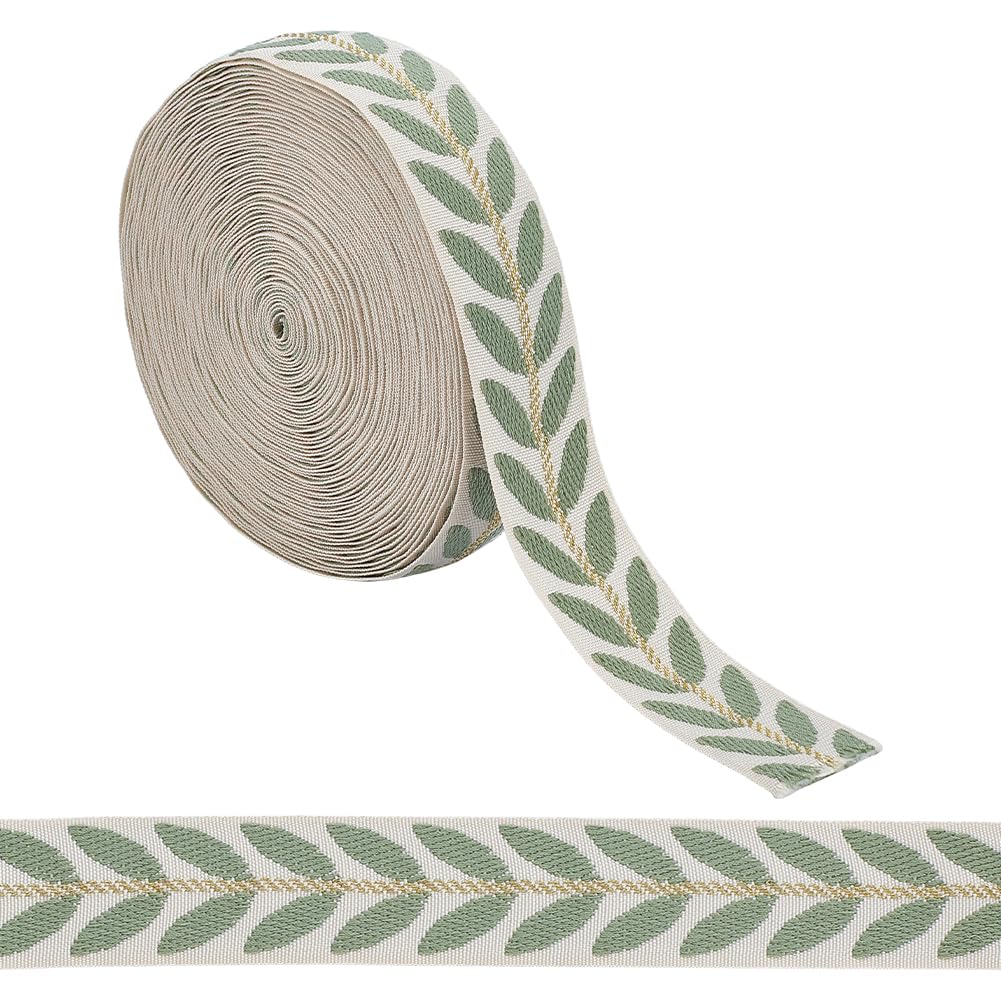 INFUNLY Leaf Pattern Jacquard Trim for DIY 10Yards(L)×0.89"(W) Leaf Jacquard Ribbon Polyester Jacquard Webbing Leaf Woven Embroidery Trim for Handmade Bag Belts Sewing Clothing Gift Wrapping