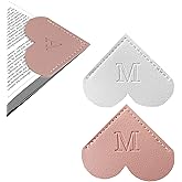 2Pcs Personalized Leather Heart Bookmark with Initial, 26 Letters Custom Corner Page Book Mark for Reading Women, Book Lovers, Teachers, Students, Cute Book Accessories Gifts(White+Pink, M)