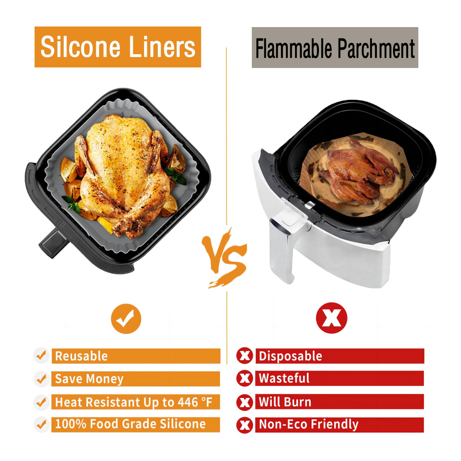 Silicone Air Fryer Liners for Ninja Air Fryer Pro XL AF141 AF142 AF181 AF182,2Pack 8.8inch Square Air Fryer Liners Reusable Basket for Cosori,Chefman,Instant Pot,Other 5-8QT,Air Fryer Accessories
