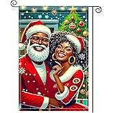 Nuxovilar winter garden flag - African American with Black Mrs. Claus, Nativity Scene - Holiday Yard for Patio, Farmhouse Lawn - Double Sided 12x18 Inch.