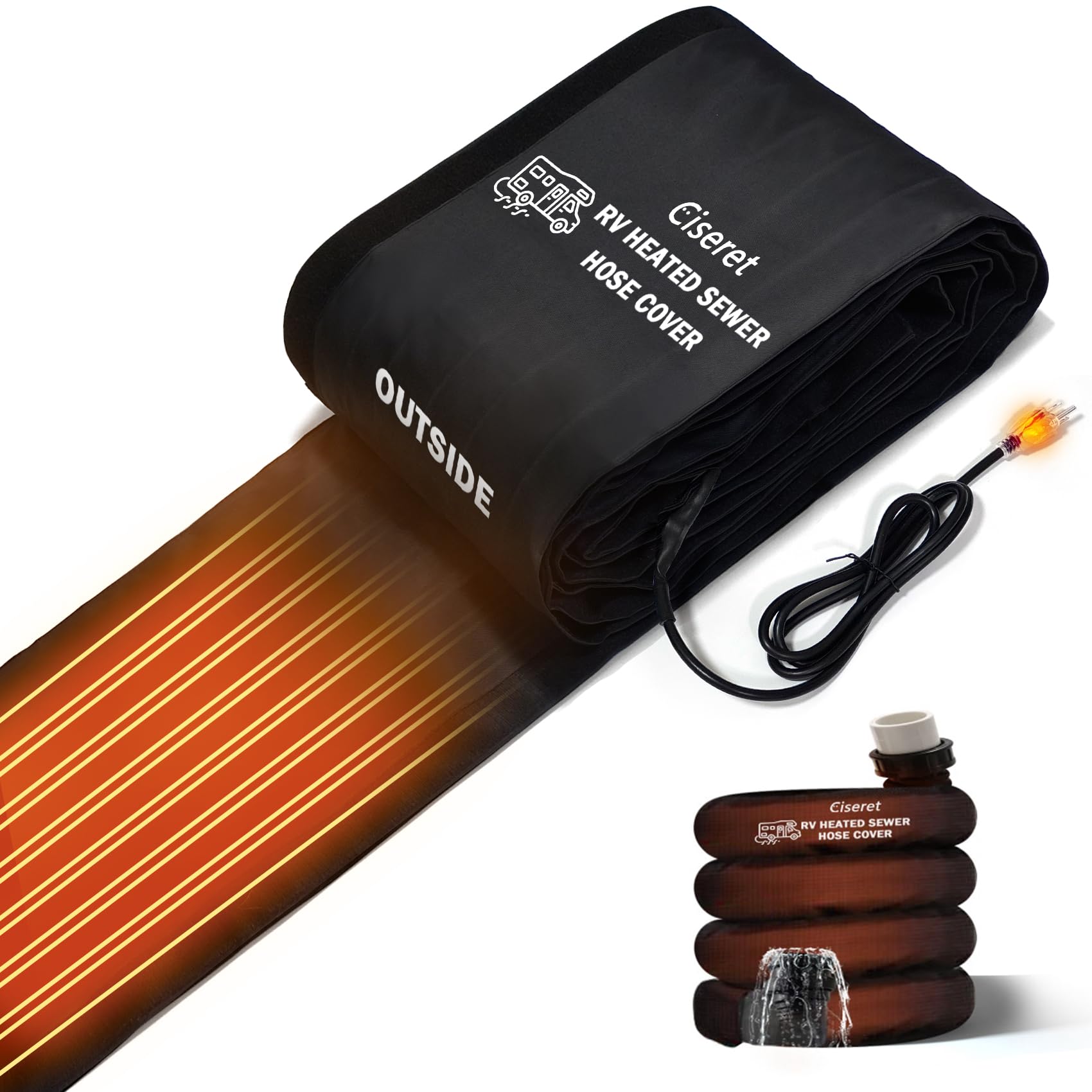 Photo 1 of 15FT Heated RV Sewer Hose Sleeve Camper Insulation for Winter Avoid Freezing at -45°F, Auto ON/OFF and Overheat Protection, Waterproof Heated Cover for RV Sewer Hose, RV Winter Accessories (NO HOSE)