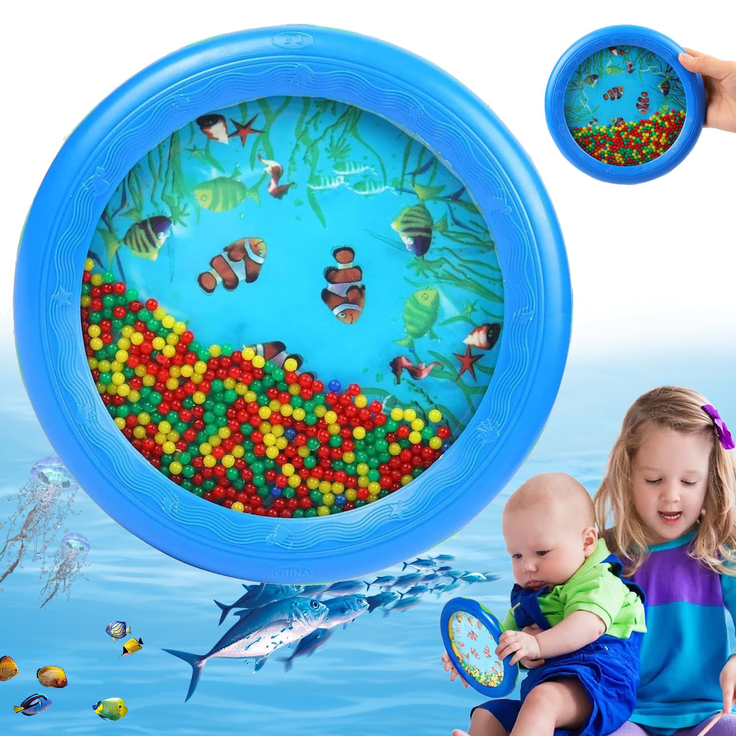 Norhogo ocean Wave Bead Drum, baby rattle, sea drum sound healing, children musical toys, ocean wave drum, Teaching Learning Preschool Educational Toy Baby Tambourine for Kids Child Baby