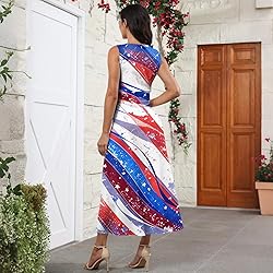 CHRATLHI Red White and Blue Dress for Women Flowy
