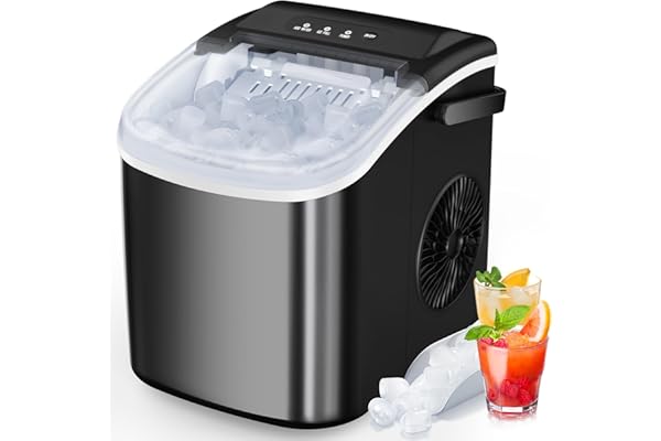 COWSAR Portable Countertop Ice Maker Machine with Self-Cleaning, 26.5lbs/24Hrs, 6 Mins/9 Pcs Bullet Ice, Ice Scoop and Basket