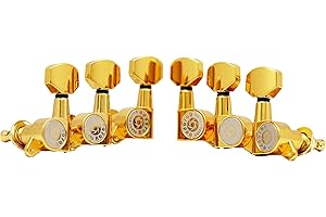 Eddaray Guitar Machine Heads (3R + 3L) – 1:15 Gear Ratio Sealed Tuning Key Pegs Tuners Set with Hexagonal Shaped Knob Replacement, (E-1001, Gold)