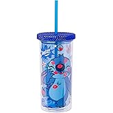 Silver Buffalo Lilo and Stitch Smiles Kisses and Icons Rhinestone Lid 20oz Plastic Tall Cold Cup w/Lid and Straw