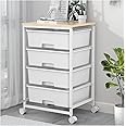 SYKIARIOL Utility Cart with 4 Drawers, Multipurpose Rolling Storage Cart with 4 Drawers and 2 Lockable Wheels, 4-Tier Rolling Storage Cart Organizer for Home Office Dorm, Bright White