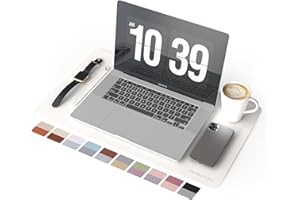 RENMTURE Double-Sided Two-Tone Faux Leather Desk mat Desktop Organization and Accessories Home and Office Large Mouse pad Game and Work (White/Silver, 23.6" x 13.7")