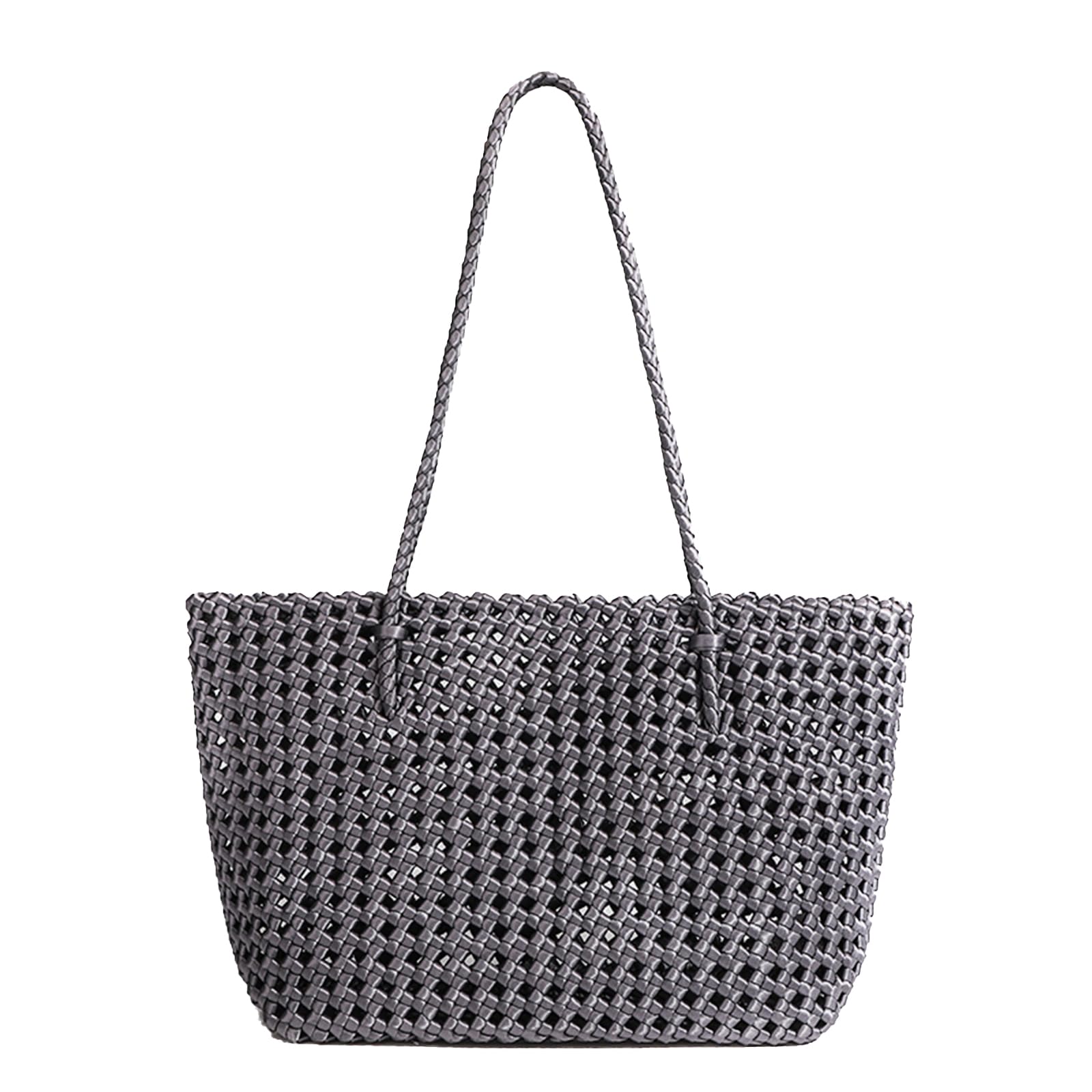 Photo 1 of Woven Tote Bag For Women,Travel Shoulder Bag, Large Hollow Beach Soft Satin Handbags and Purse, Hand-woven Satchel Clutch (Grey)