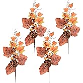 VIOCIWUO Fall Floral Picks 4PCS, Maple Leaf Pinecone Berries Branch Artificial Autumn Picks and Sprays for Farmhouse Autumn Vase Halloween Thanksgiving Decor
