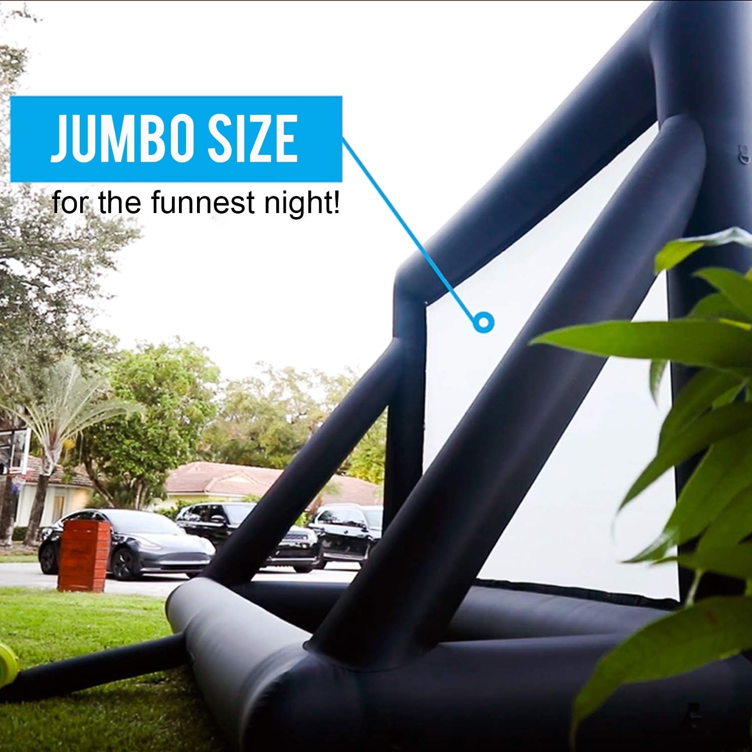 KHOMO GEAR Jumbo 20 Feet Inflatable Outdoor and Indoor Theater Projector Screen - Includes Inflation Fan, Tie-Downs and Storage Bag - Supports Front and Rear Projection, Black (GER-1161): Electronics