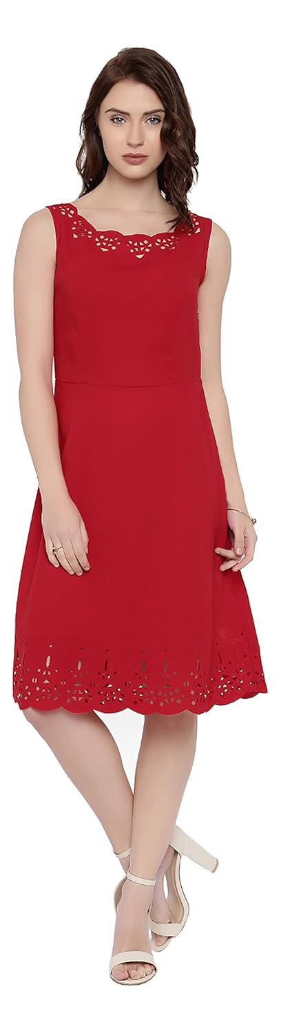rare women red solid a-line dress (ep1422)