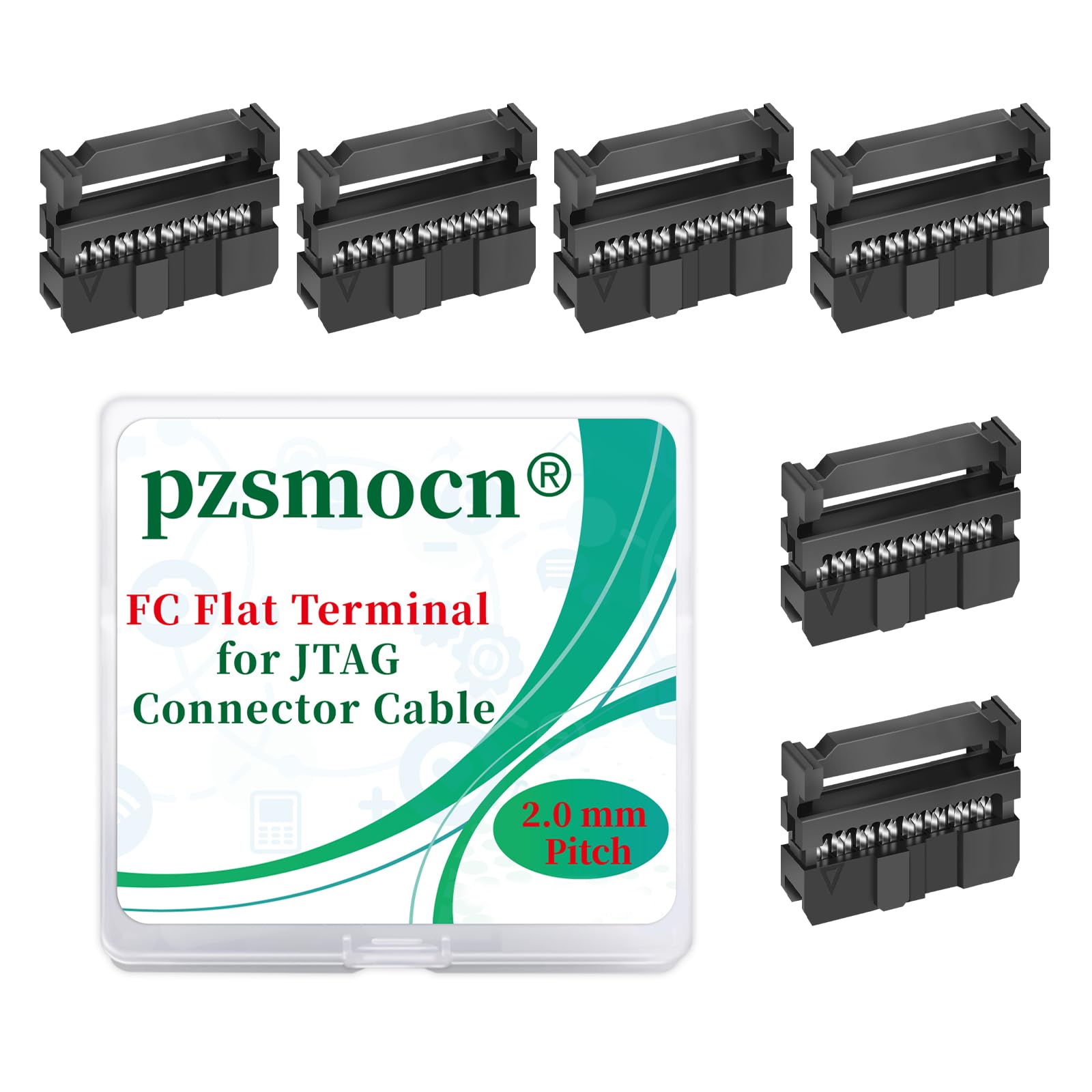 Pzsmocn 20 Sets IDC 2 * 8 Double Row Rectangular Socket Adapter FC Black Crimp Wire Head Three-piece Kit 2.0mm Pitch, 16 Pin FC-Female Terminal Connector, for JTAG Flat Ribbon Cable. — image 1