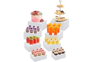 LemonRoad 8 Pcs Buffet Food Risers for Table, 5", 5.5", 6.5", 7.8'' Acrylic Buffet Risers and Stands, Display Stand Box for Catering Dessert Collectibles Jewelry Figures Show Cube (White)