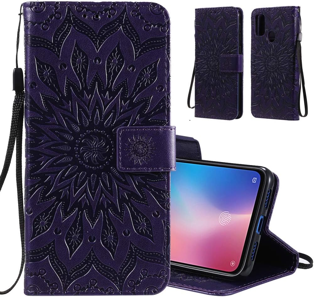 MRSTERUS Samsung Galaxy M30S Case,Sun Flower PU Leather Wallet Purse Credit Card Holders Magnetic Flip Folio TPU Soft Bumper Ultra Slim Cover for Samsung Galaxy M30S Sun Flower- Purple KT