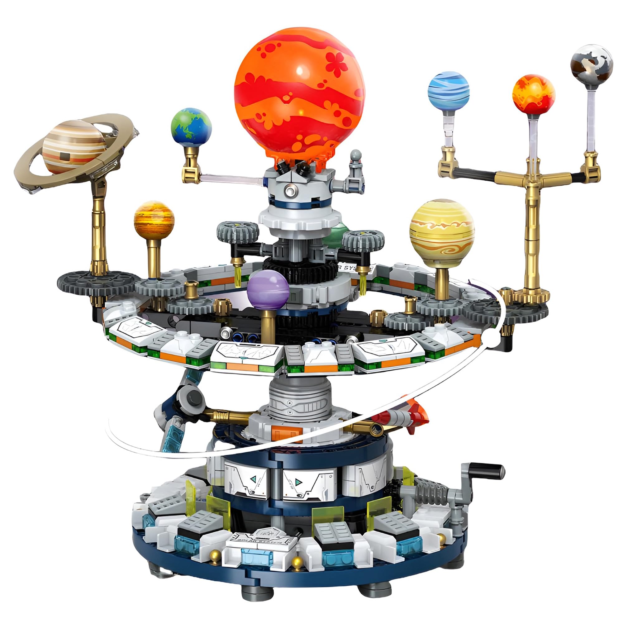 Technik Solar System Building Block Set, Rotating Planetarium Mini Bricks Kit with Hand Crank, 9 Planets Model with Rocket and Satellite, STEM Educational Toy, Creative Gift for Adult, Teen (964PCS)
