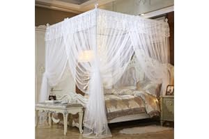 Mengersi 4 Corners Post Canopy Bed Curtains for Girls & Adults - Bed Canopy Cute Cozy Bow Netting - 4 Opening -Princess Bedro