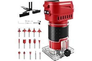 Gpaentsn Cordless Router Compatible With Milwaukee M18 Battery, 6-Speed, 30,000 RPM, 850W Brushless Handheld Palm Routers Woodworking Hand Edge Trimmer with 15 PCS 1/4" Router Bits Set (No Battery)