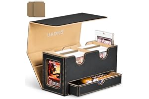 UAONO MTG Deck Box with 2 Commander Display and Dice Tray-Patented Design, Double Deck Box for 280+ Single Sleeved Cards, Leather Magnetic Card Storage Box Fits for TCG CCG Magic Cards (Black&Khaki)