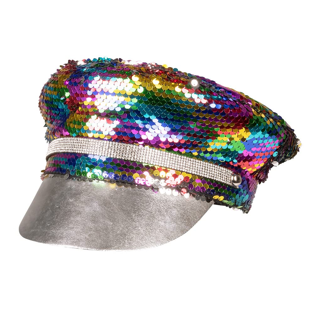 Boland 44759 - Rainbow Hat with Reversible Sequins, Silver or Multicoloured, for Adults, Headwear, Hat, CSD, Carnival, Theme Party