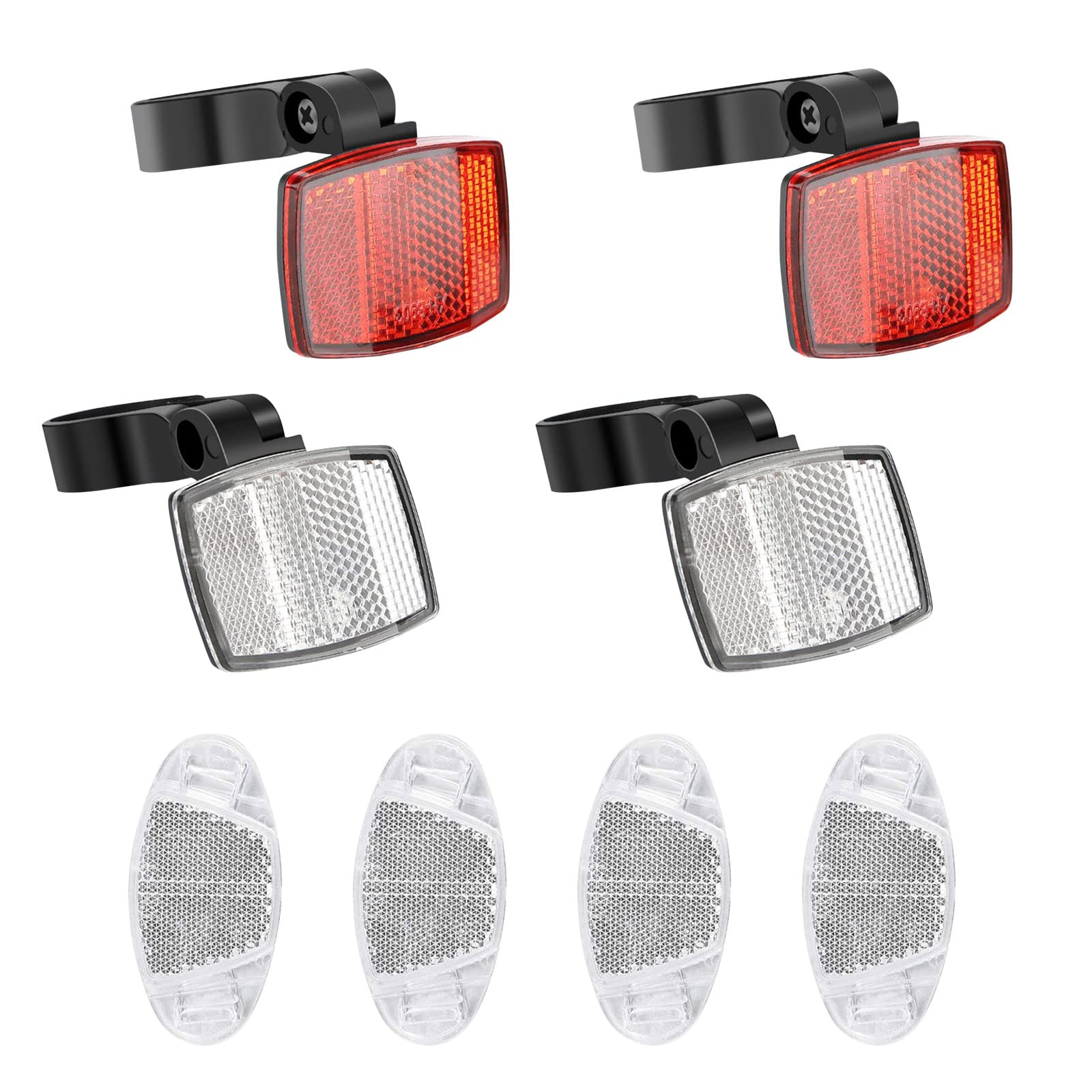 8 Pieces Bicycle Reflector Set, Bike Reflectors Front And Back, Red White Cycling Reflectors Set, Bicycle Wheel Spoke Reflectors Bracket for Bicycles, Cat's Eye Reflectors, Suitable For Night Cycling