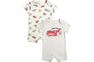 Disney Baby Boys Romper - 2 Pack Short Sleeve Baby Jumpsuit with Snap Closure - Cozy Baby Bodysuit for Boys (Newborn/Infant)