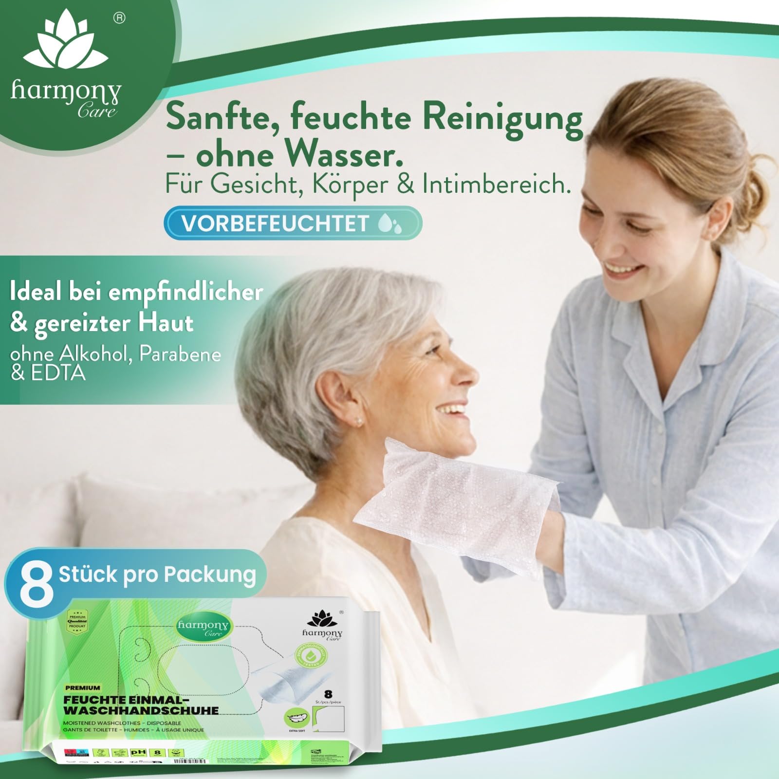 Harmony Care® - 40x weiche Einmal Waschhandschuhe aus Spunlace, Einmalwaschlappen für Erwachsene Pflege & Babys - extra dicke reizfeste Waschlappen einweg - Feucht 6