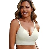 Komfokore Bras for Women Padded Everyday Bras Bralettes Ribbed V Neck Bra