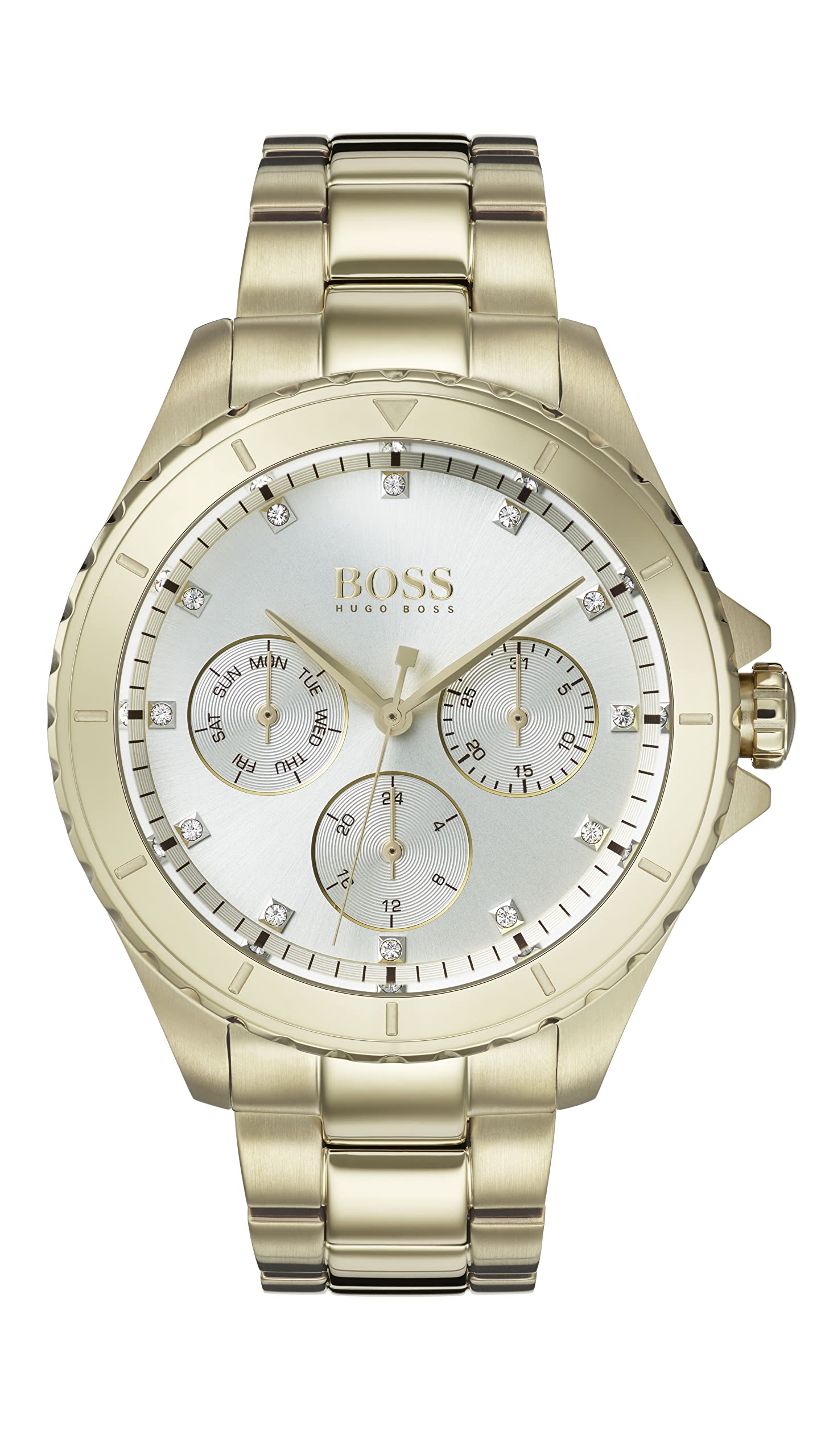 BOSS Analogue Multifunction Quartz Watch for Women with Gold colored Stainless Steel Bracelet, 1502445