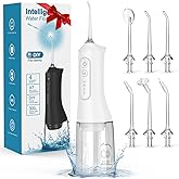 Water Flosser, Rechargeable 300ML IPX7 Waterproof Cordless Portable Oral Irrigator with 4 Modes & 6 Replaceable Jet Tips-Professional Flossing Cleaner for Daily Home Use,Travel,Gums,Braces Care-White