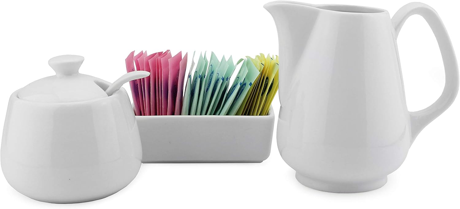 Sugar and Creamer Set 4Piece Set w/Cream Pitcher, Sugar Bowl, Spoon