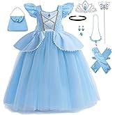 Bvthiynu Princess Dresses for Girls Toddler Costume Halloween Birthday Party Blue Cosplay Fancy Outfit
