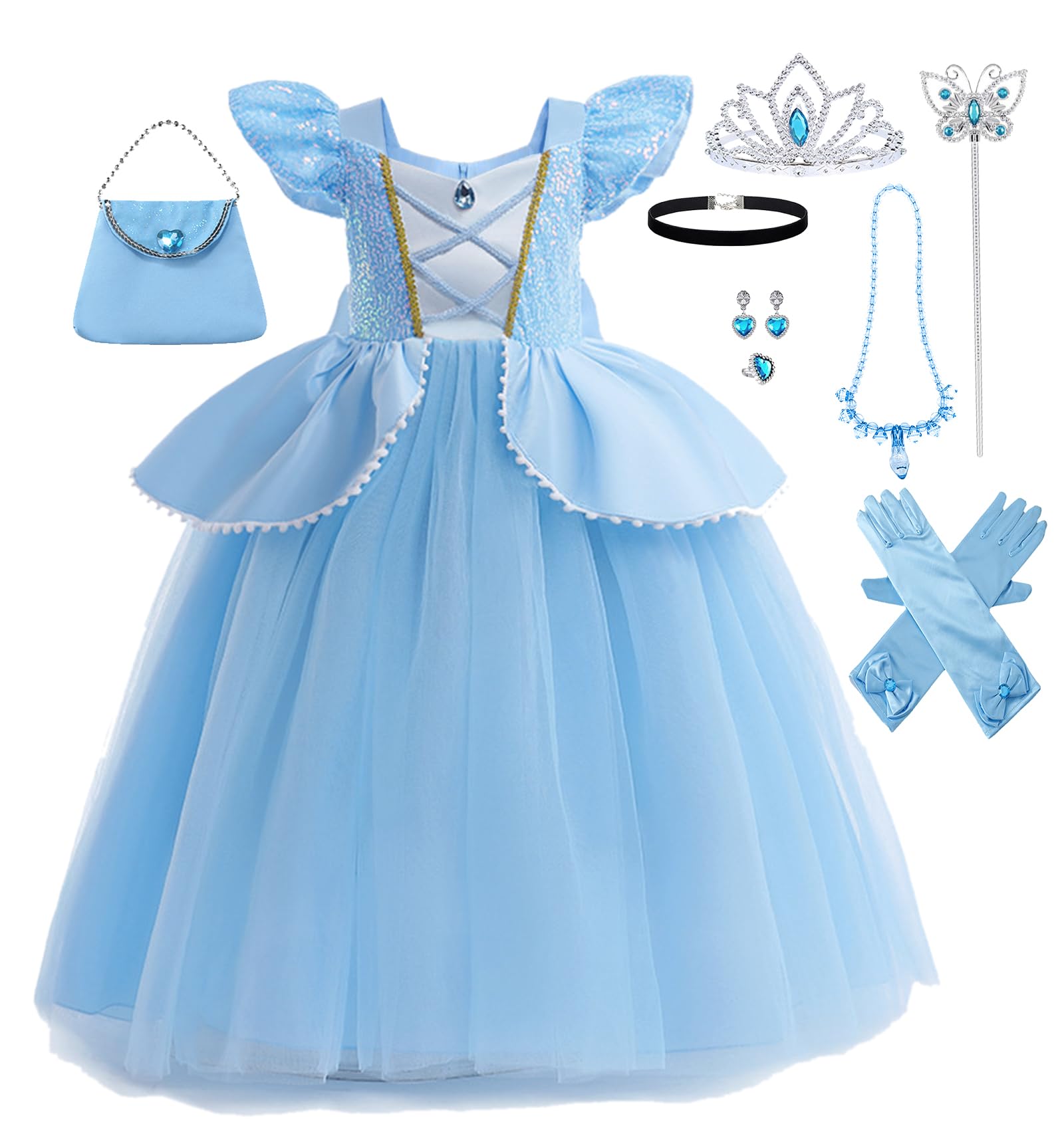 Photo 1 of Bvthiynu Princess Dresses for Girls Toddler Costume Halloween Birthday Party Blue Cosplay Fancy Outfit, 4-5 Years