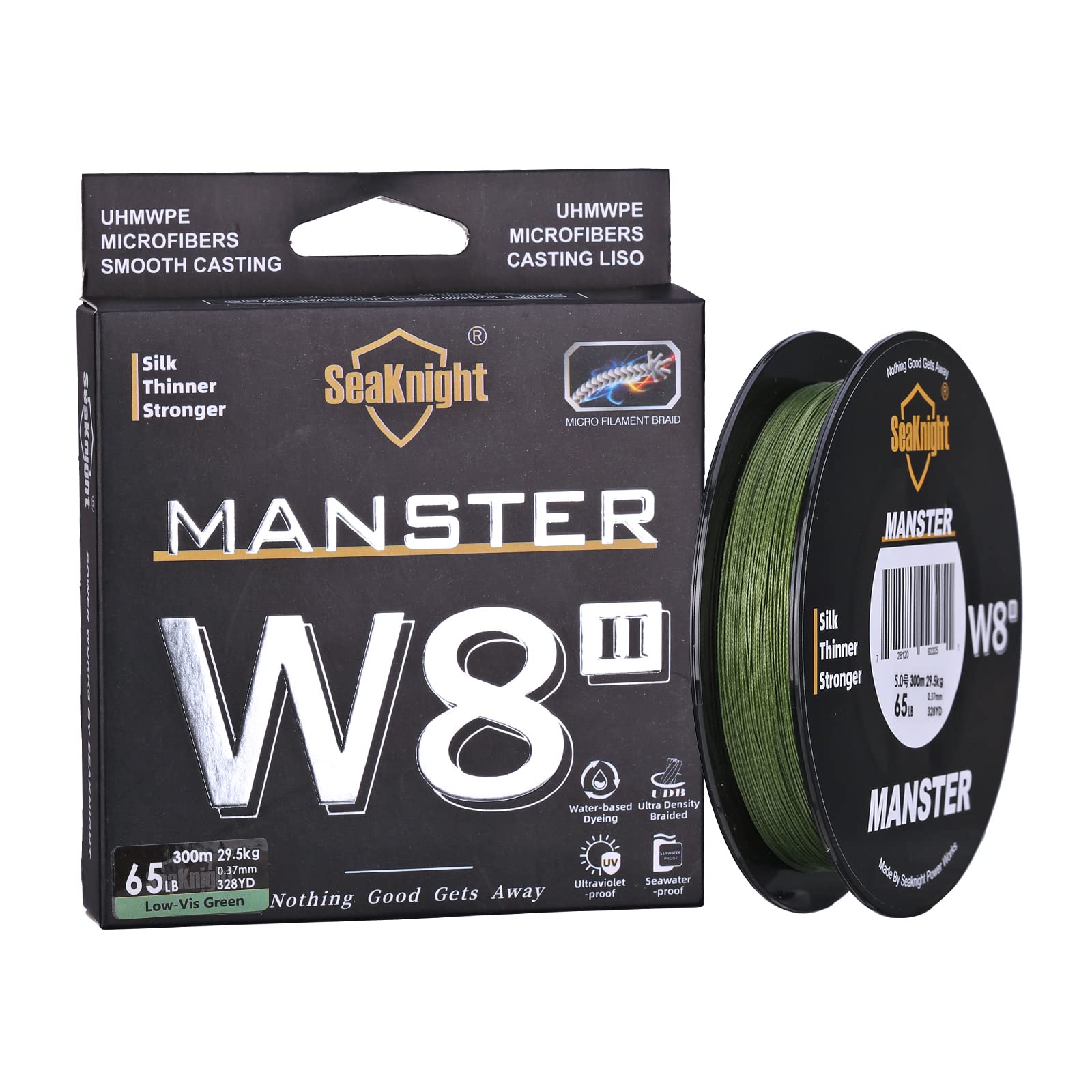 Seaknight W8 II 8 Strands Braided Lines 300M Smooth PE Braid Multifilament Wire Carp Fishing Lines Double Coating UV-proof Saltwater-proof Fishing Line for Sea Fishing 15-100LB