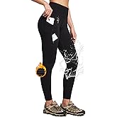 IUGA Fleece Lined Leggings Women Water Resistant Thermal Leggings Winter Warm Tights High Waist Hiking Pants with Pockets