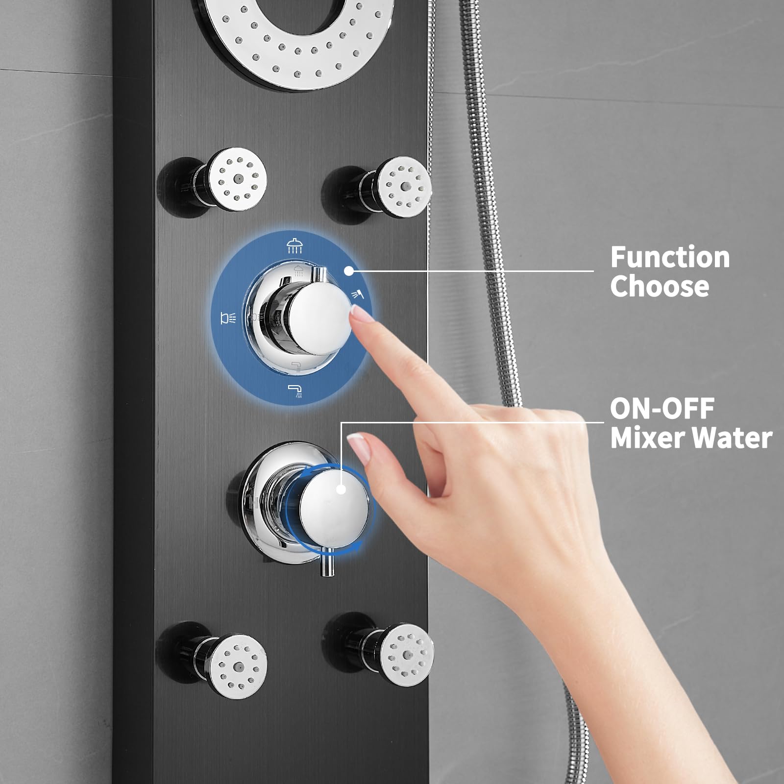 RUMOSE Matte Black Shower Panel Tower