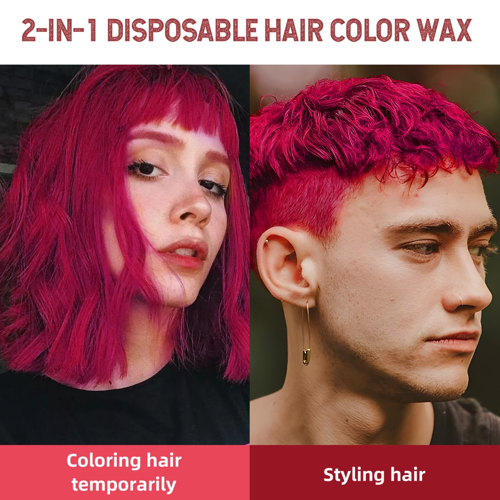 Red Temporary Hair Color Wax - SOVONCARE Washable Hair Dye for Men & Women, All-Day Hold Disposable Hair Styling Clays for Party, Cosplay & Daily 4.23 oz
