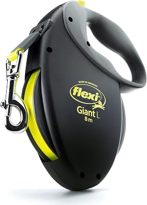USA - Correa retráctil Gigante de neón para Perro (Cinta), ergonómica, Duradera y sin enredos, para Perros de hasta 50 kg, 7 Metros, Grande, Color Negro