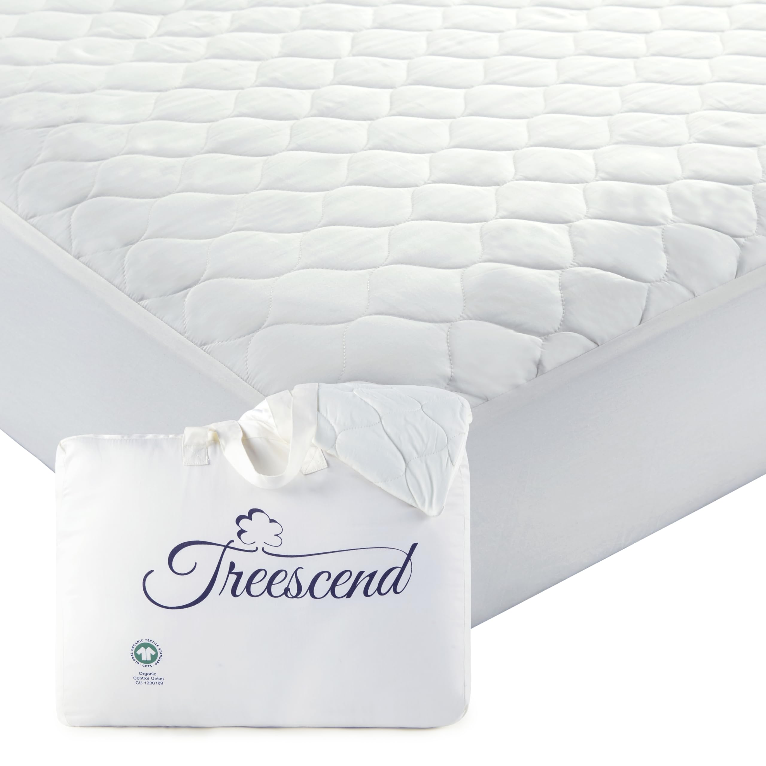 100% Cotton Organic Mattress Protector | Breathable & Noiseless Quilted GOTS Organic Mattress Pad with Premium 300GSM Durability | Machine Washable Bed Protector with Deep Pocket (White, King)