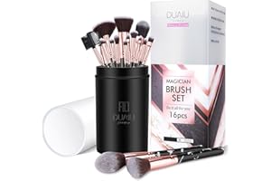 Makeup Brushes Set DUAIU 16PCS Professional Premium Synthetic Black Marble Make Up Brushes Foundation Brush Powder Blush Eyeshadow Brush Set With Makeup Brush Holder and Gift Box